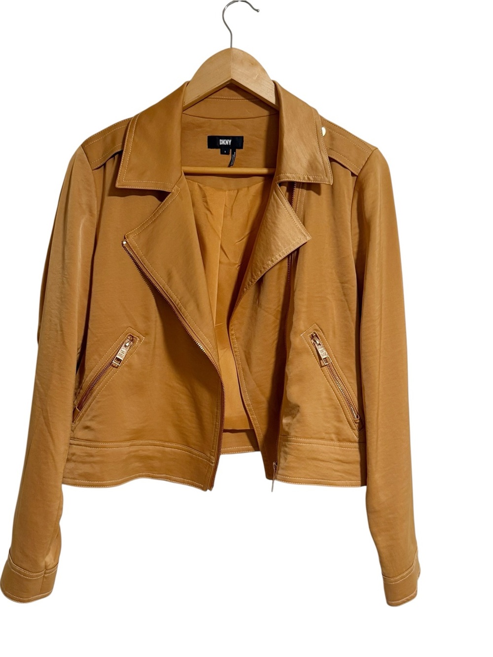 DKNY Long Sleeves Contrast Stitch Moto Jacket Jacket in Tawney Small - Picture 10 of 13